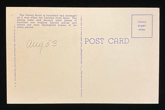Dining Room, Abraham Lincoln's Home, Springfield, Illinois - 1946 Linen Postcard