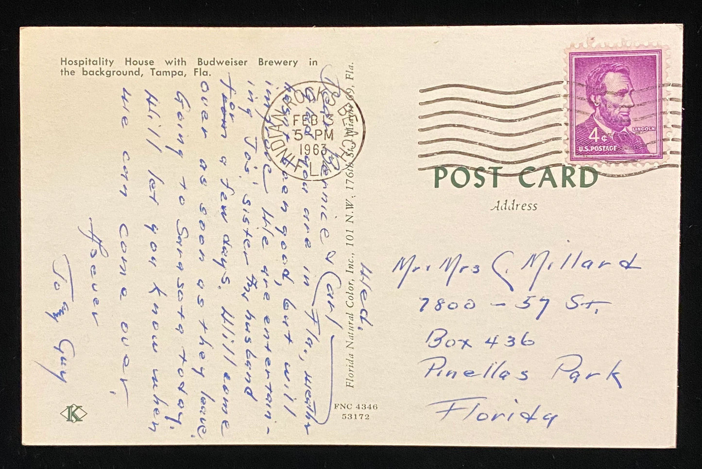 Budweiser Brewery, Tampa, Florida - Vintage 1960s Postcard