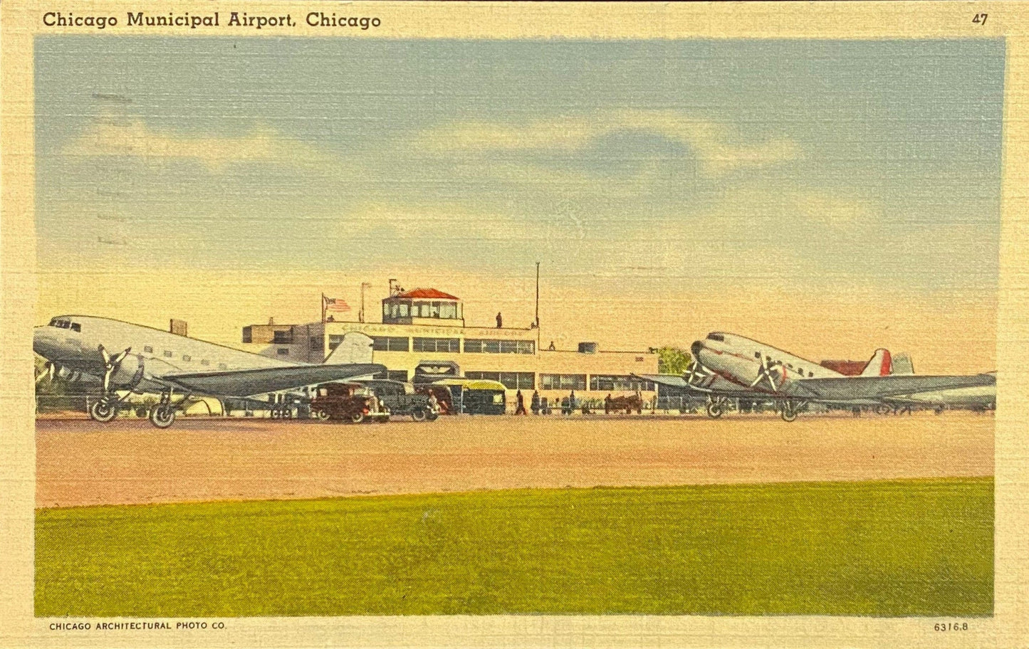 Chicago Municipal Airport - Chicago, Illinois - 1930s Linen Postcard