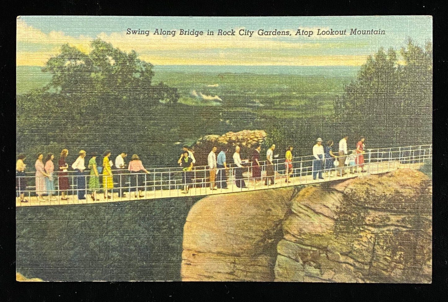 Swing Along Bridge - Rock City Gardens - Lookout Mountain, Georgia - 1949 Linen Postcard