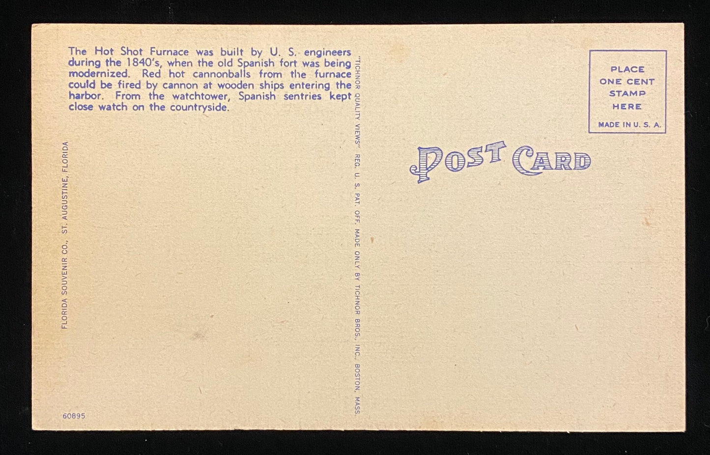 Castillo de San Marcos National Monument - Tower and Hot Shot Furnace - St. Augustine, Florida - 1940s Linen Postcard