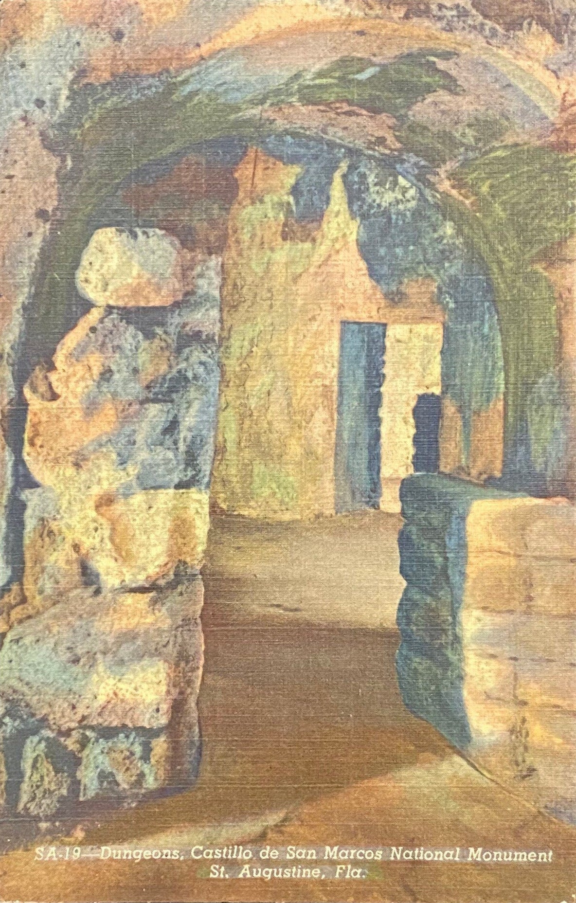 Dungeons - Castillo de San Marcos National Monument - St. Augustine, Florida - 1948 Linen Postcard