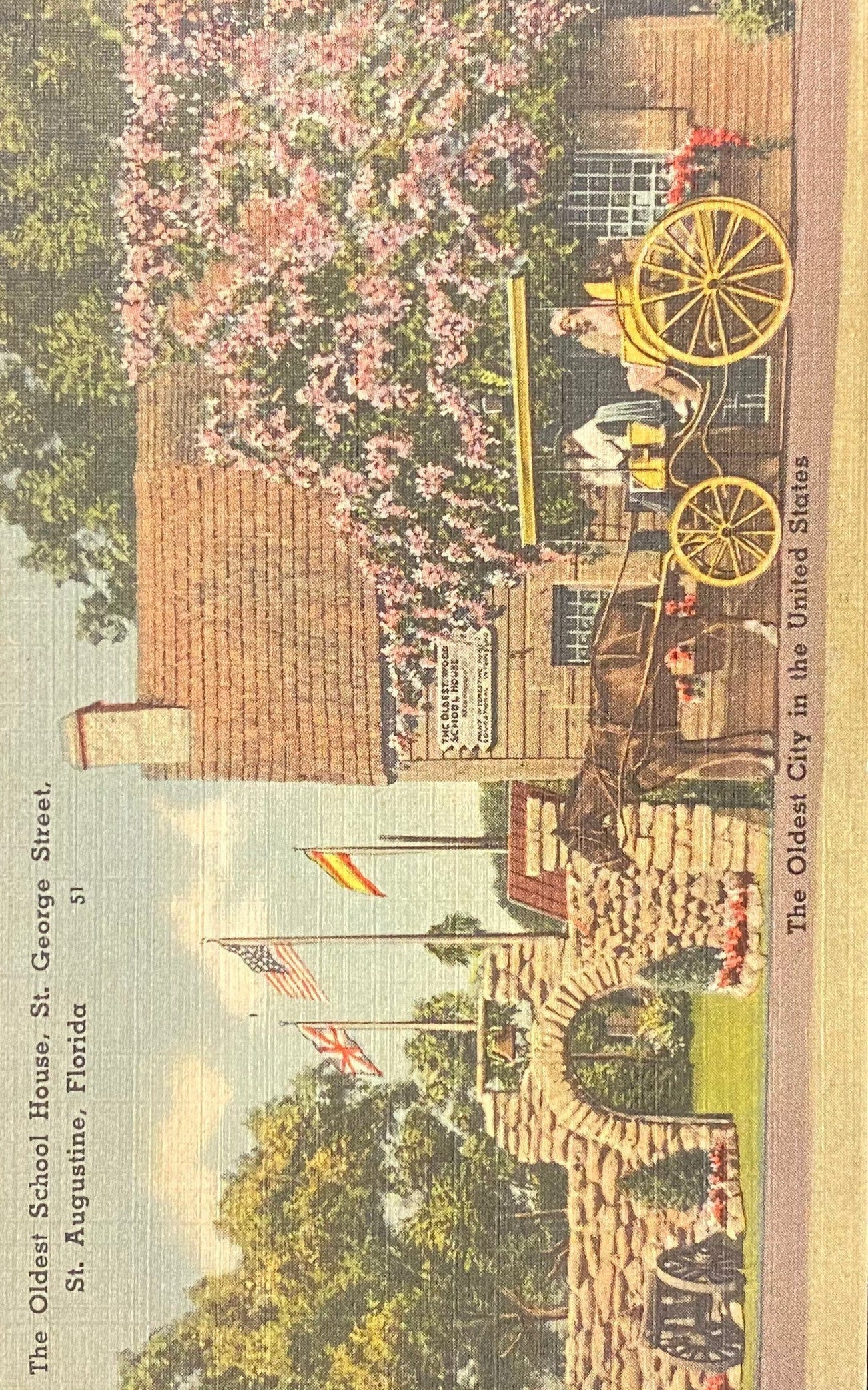 The Oldest School House, St. George Street, St. Augustine, Florida - 1940s Linen Postcard