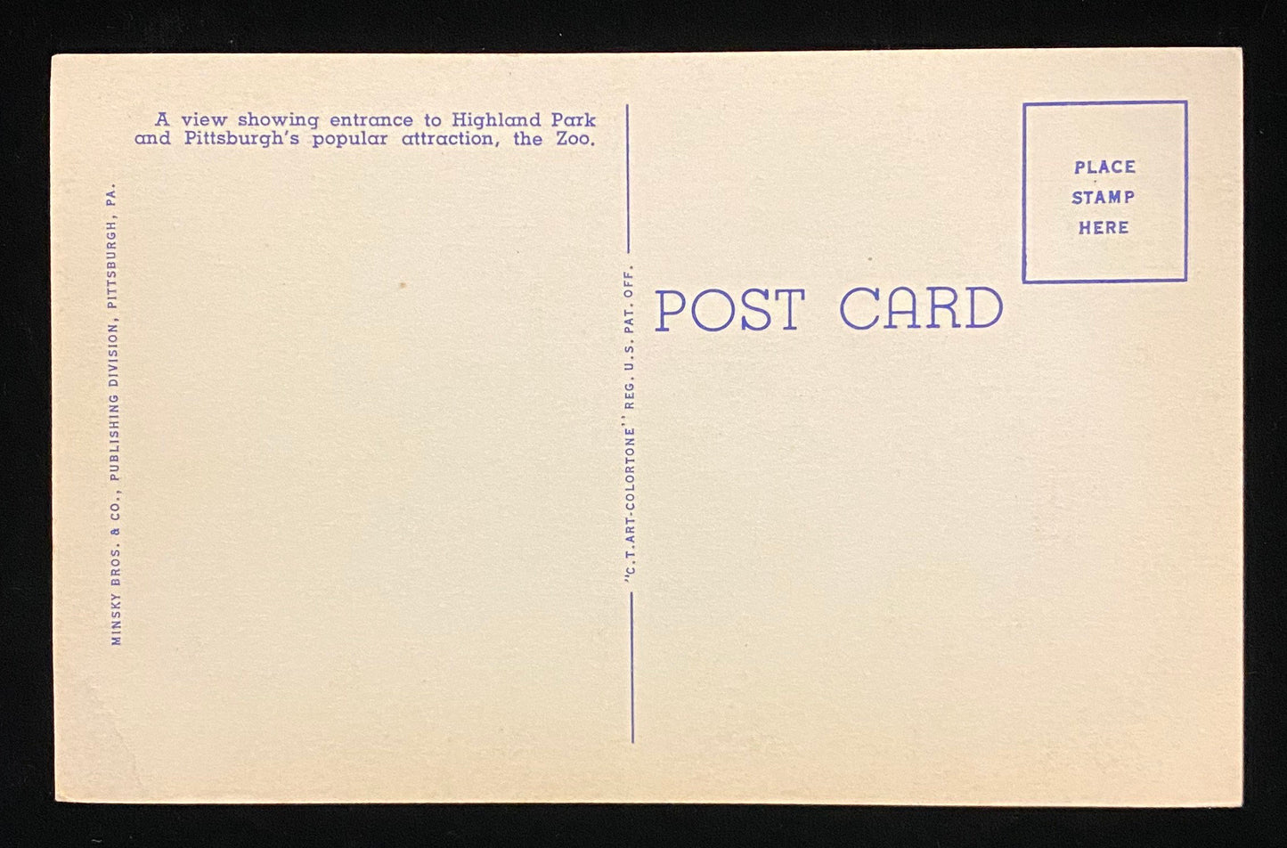 Highland Park Zoo and Flower Beds - Lily Pond and Entrance to Highland Park - Pittsburgh, Pennsylvania - 1937 Linen Postcard