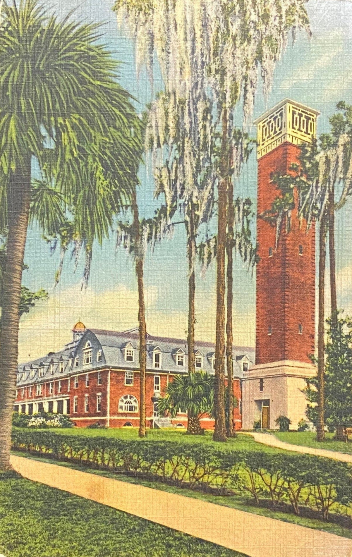 Chaudoin Hall and Hulley Tower - Stetson University - Deland, Florida - 1942 Linen Postcard