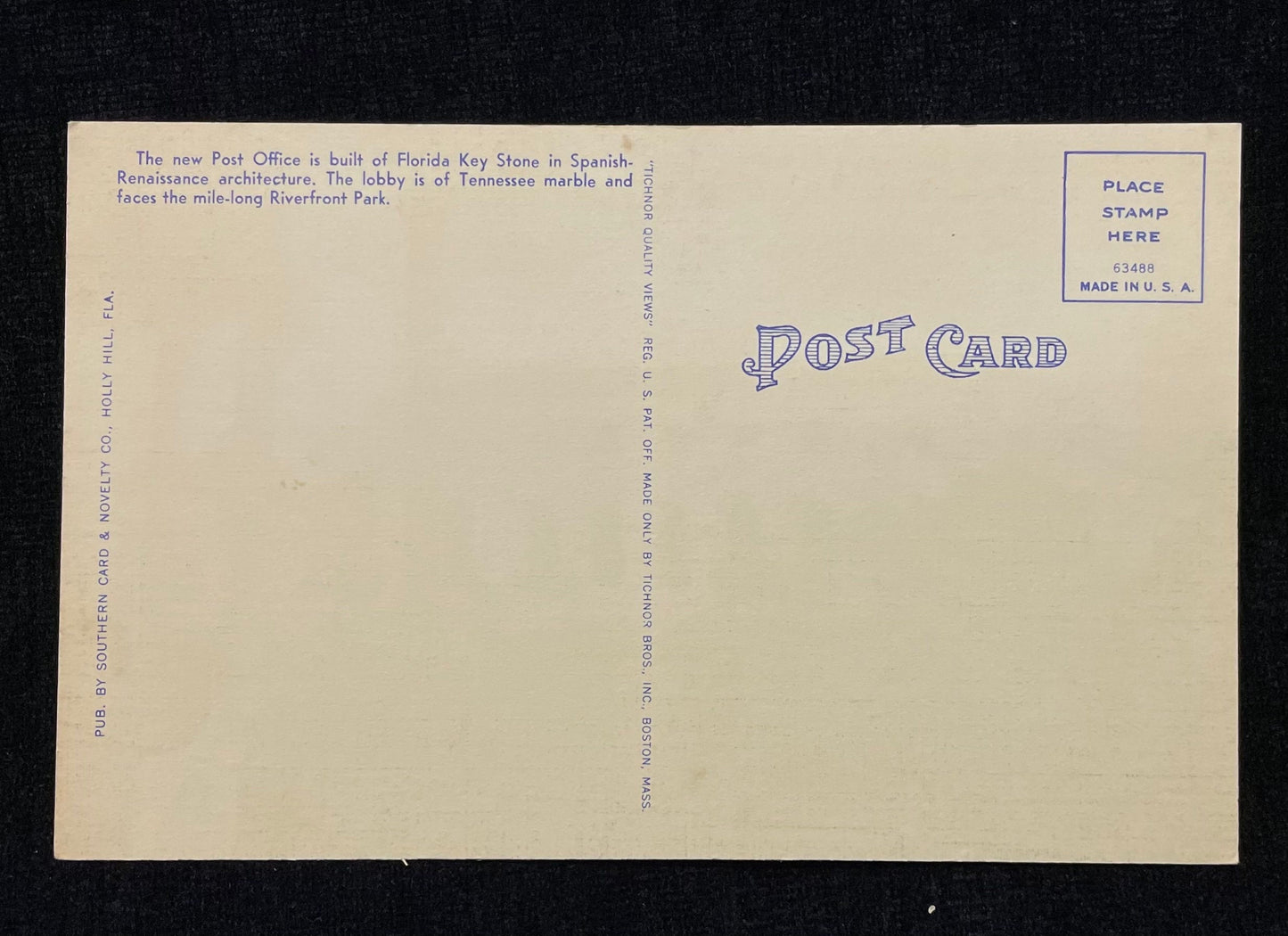 U.S. Post Office and Waterfront Park - Daytona Beach, Florida - Vintage Postcard