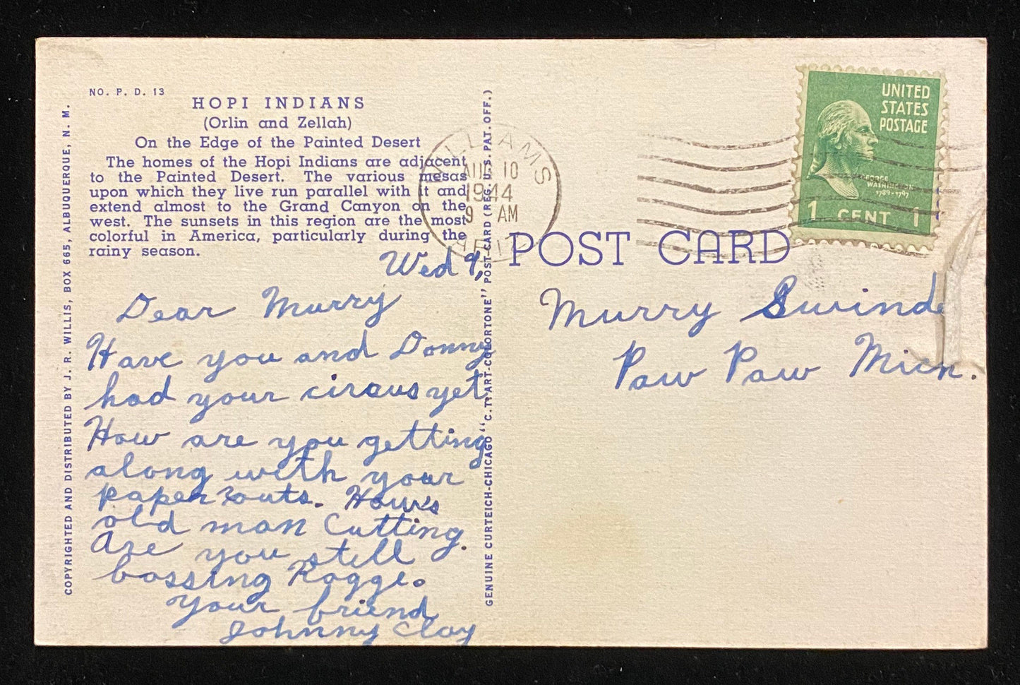 Hopi Indians, Arizona - 1940s Linen Postcard