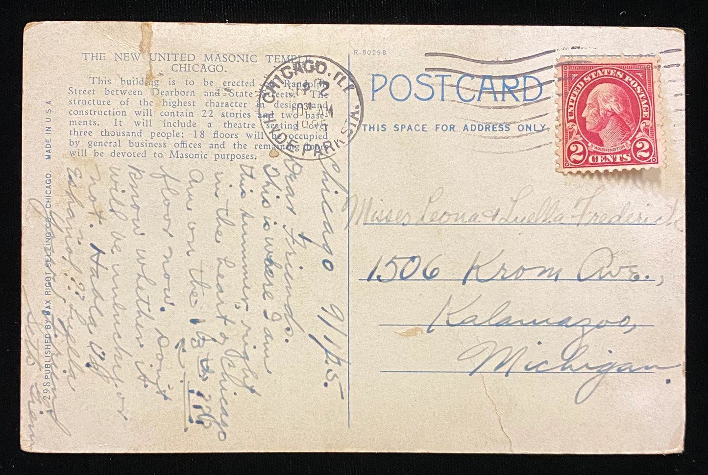 The New United Masonic Temple, Chicago, Illinois - Vintage Postcard