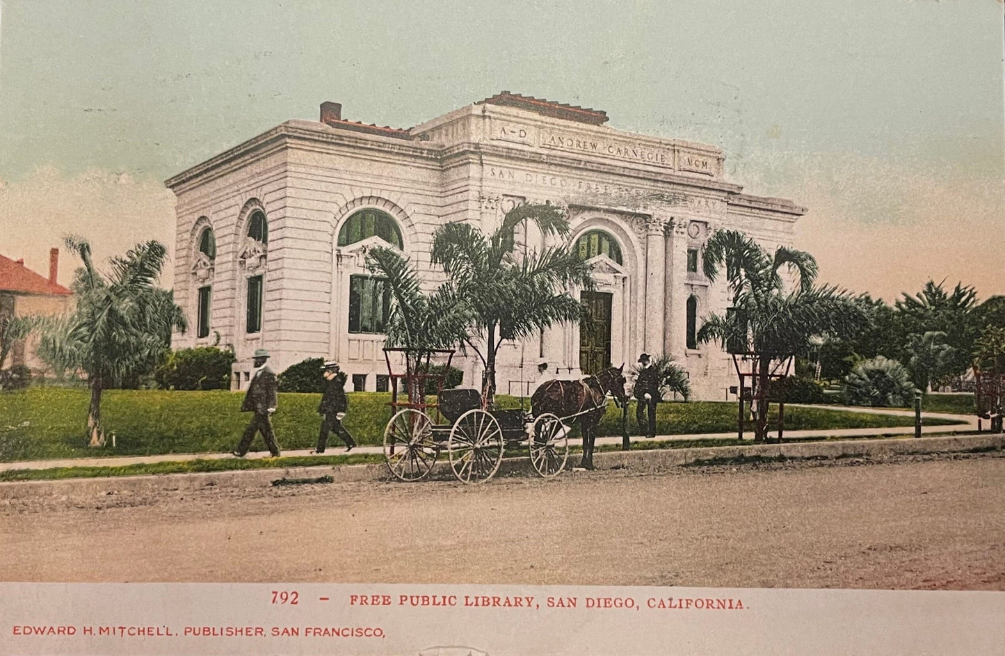 Free Public Library - San Diego, California - 1908 Postcard