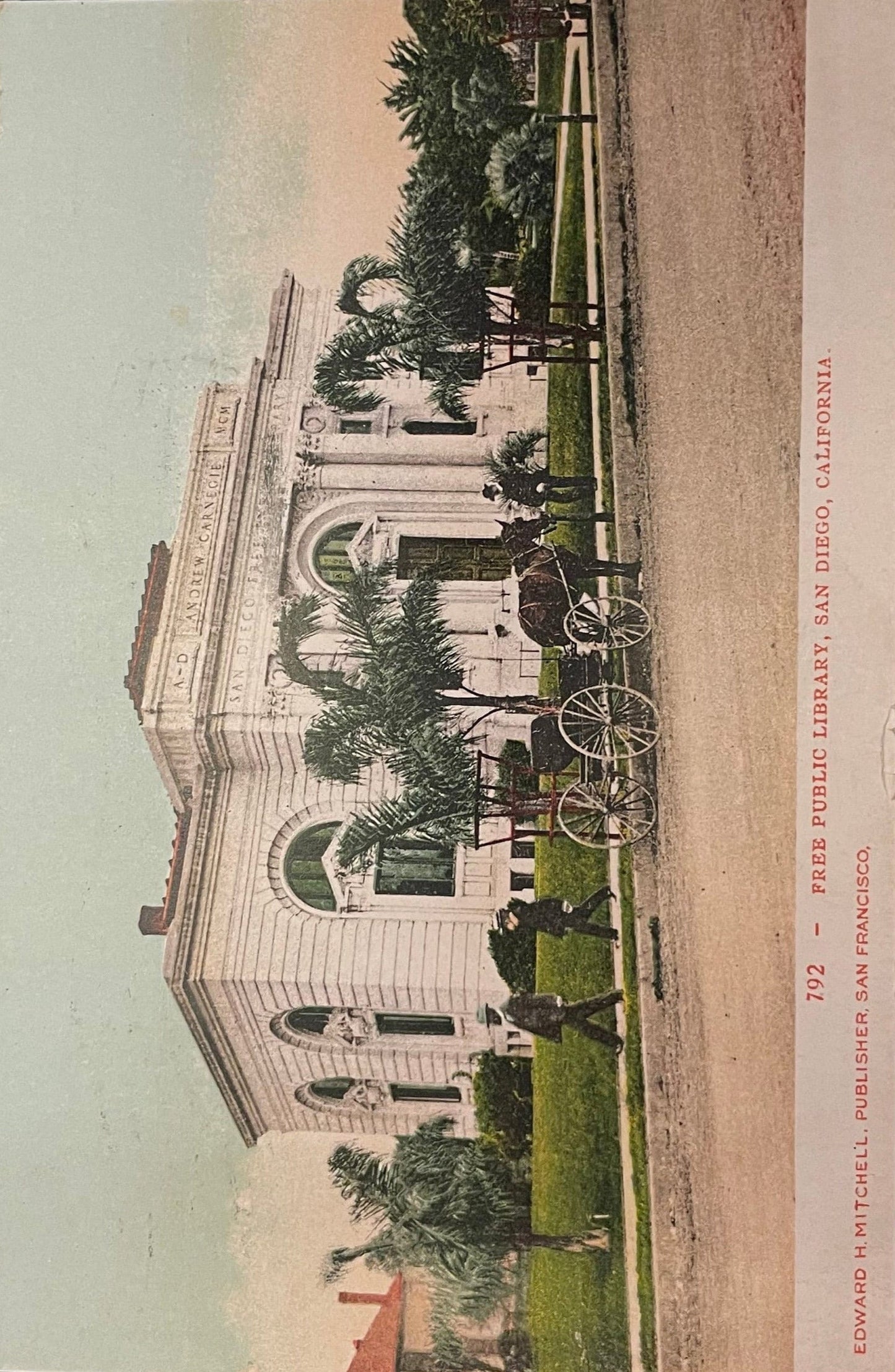 Free Public Library - San Diego, California - 1908 Postcard