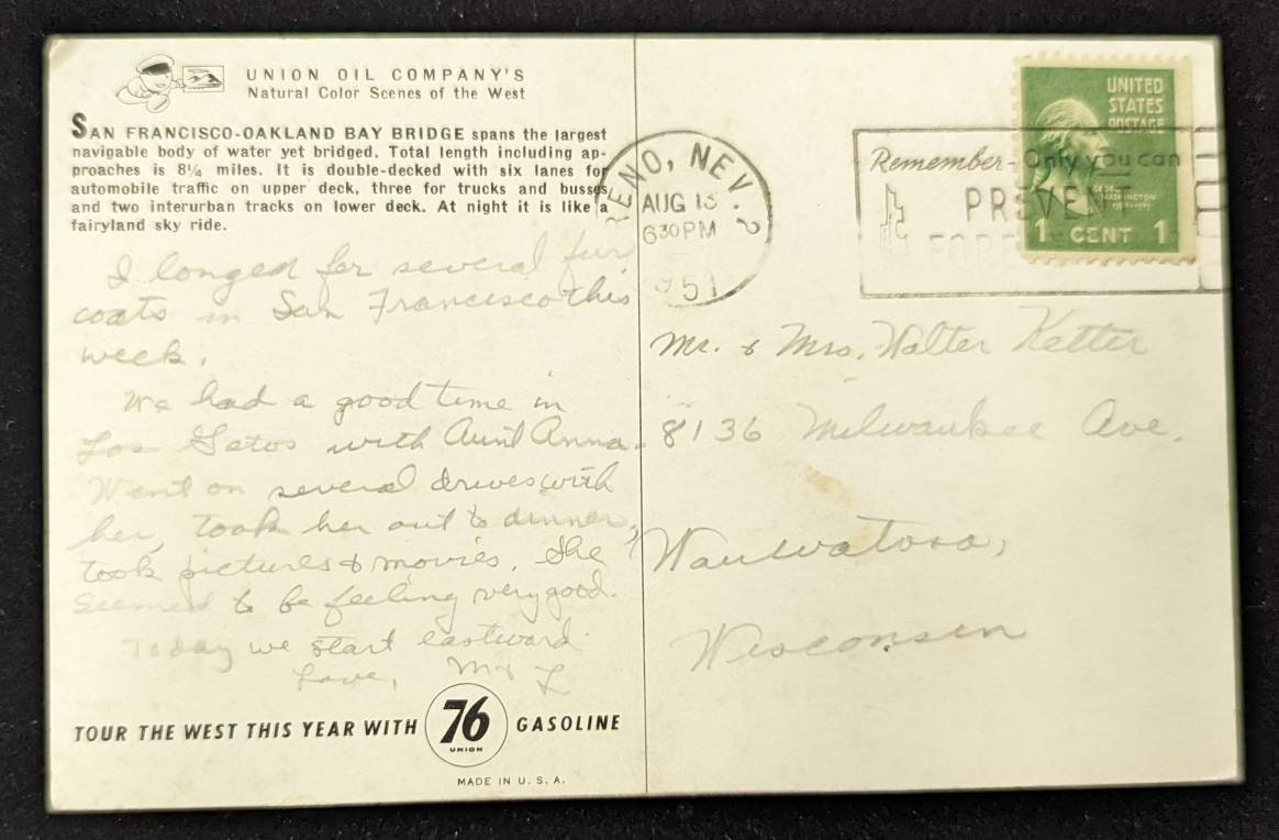 San Francisco-Oakland Bay Bridge, California - Vitnage Postcard
