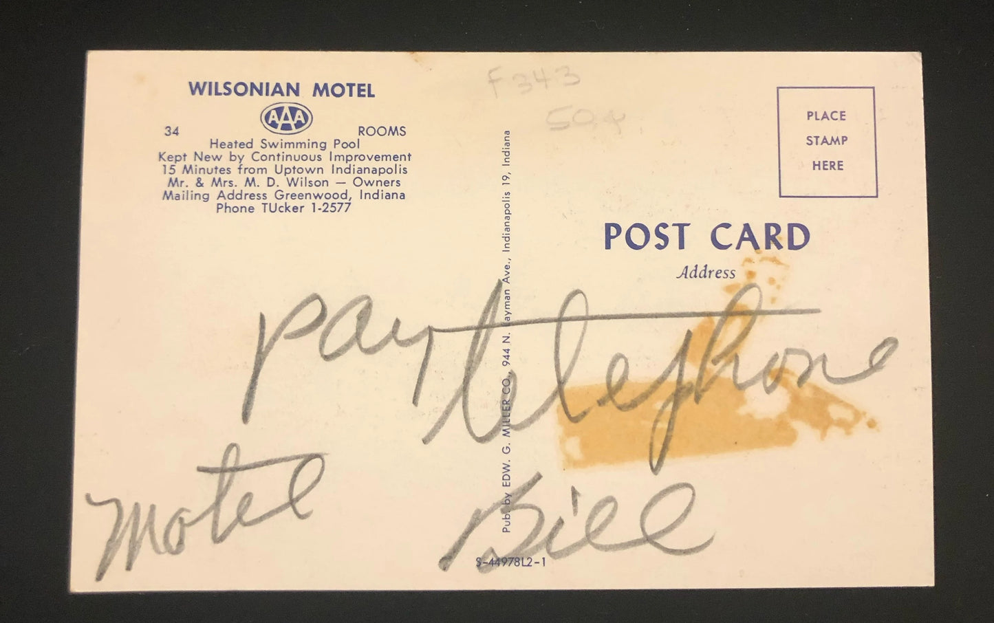 Wilsonian Motel, Greenwood, Indiana - Vintage Postcard