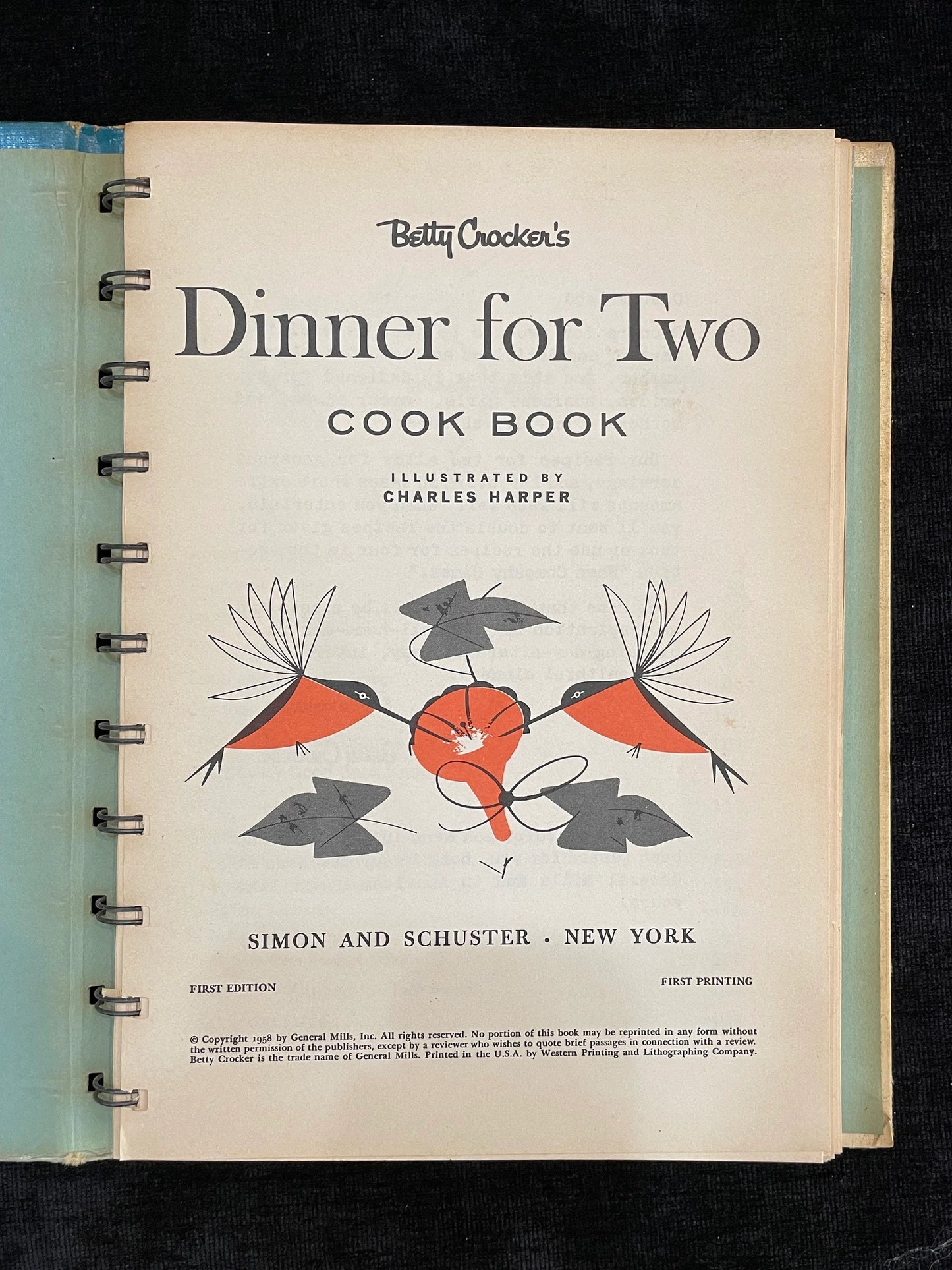 Betty Crocker's Dinner for Two Cookbook - Hardcover Spiral Bound First Edition, First Print
