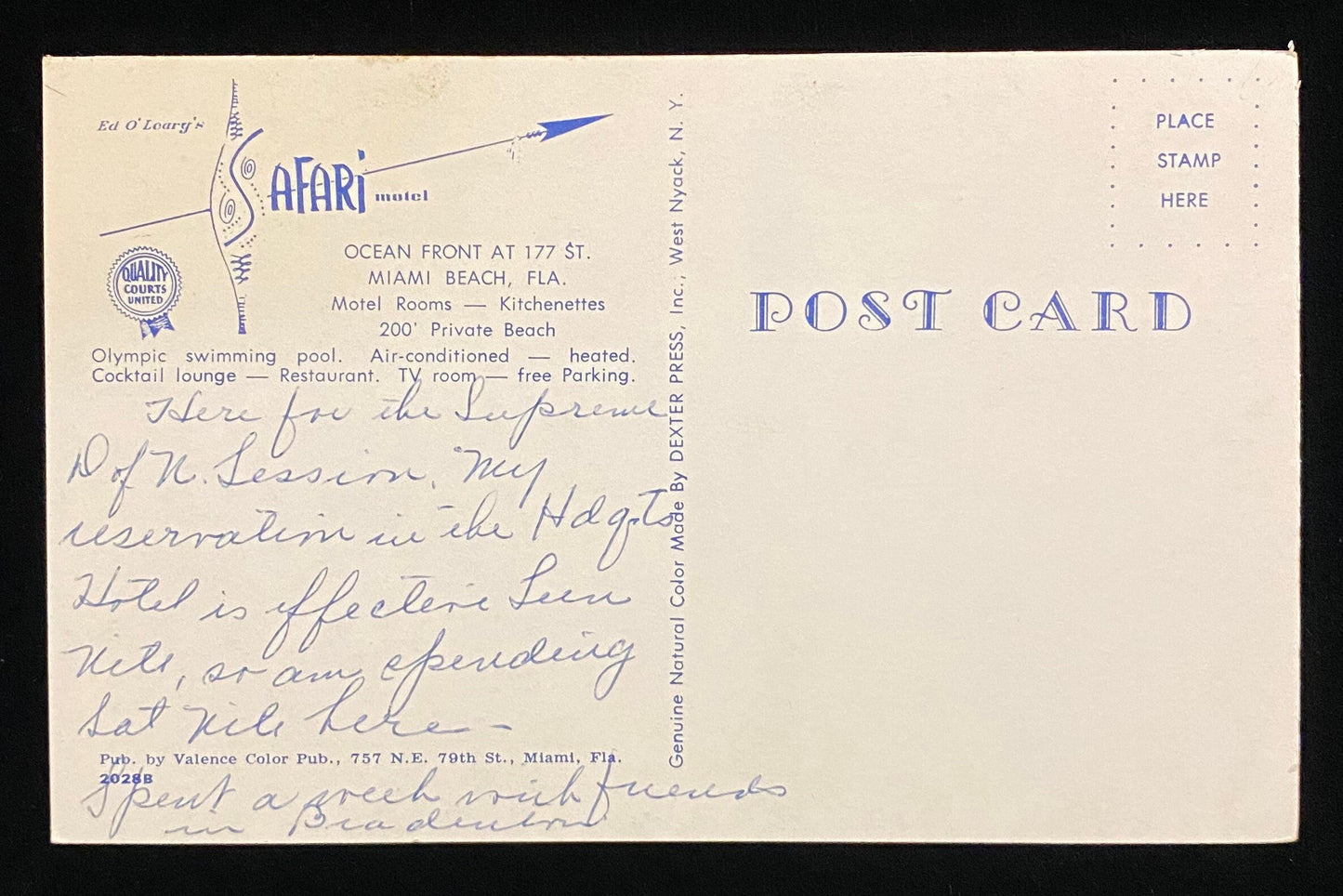 Safari Motel, Miami Beach, Florida - Vintage Postcard