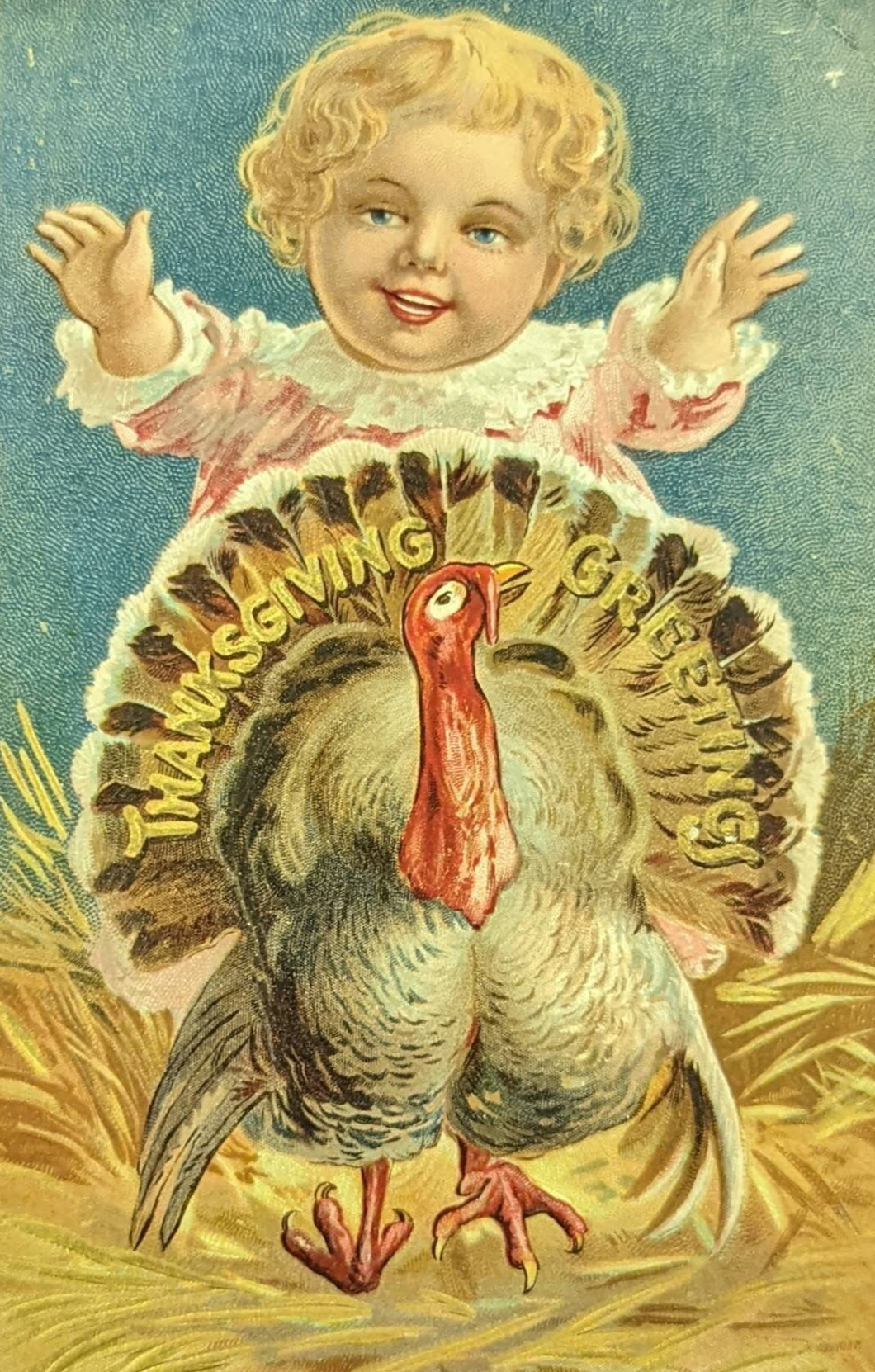Thanksgiving Greetings Embossed Card 1903 date - Holiday Vintage Postcard