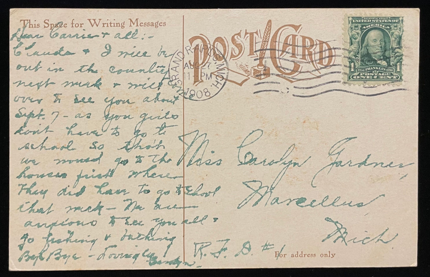 Union Depot - Grand Rapids, Michigan - 1908 Postcard