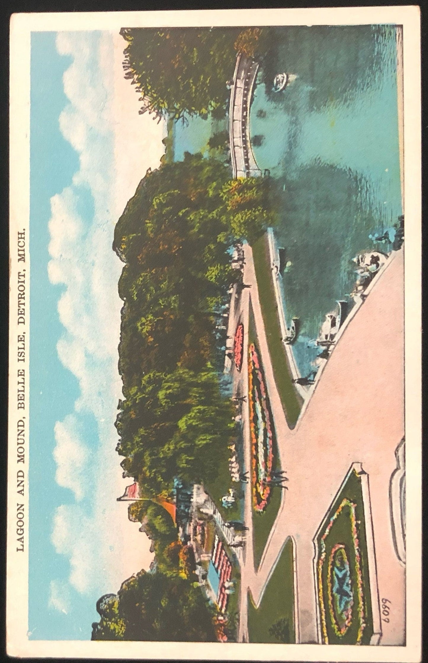 Lagoon and Mound, Belle Isle, Detroit Michigan Vintage Postcard