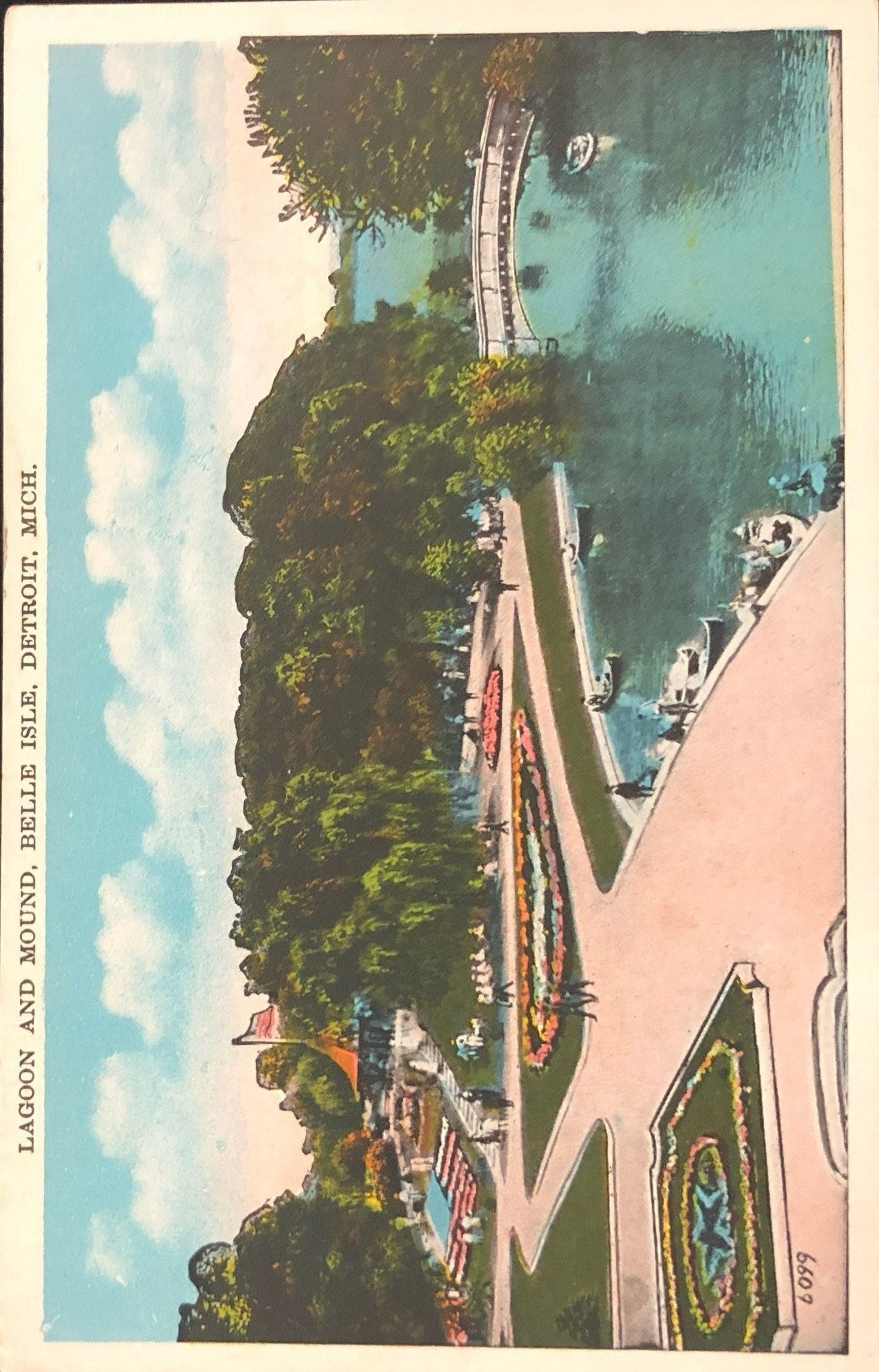 Lagoon and Mound, Belle Isle, Detroit Michigan Vintage Postcard