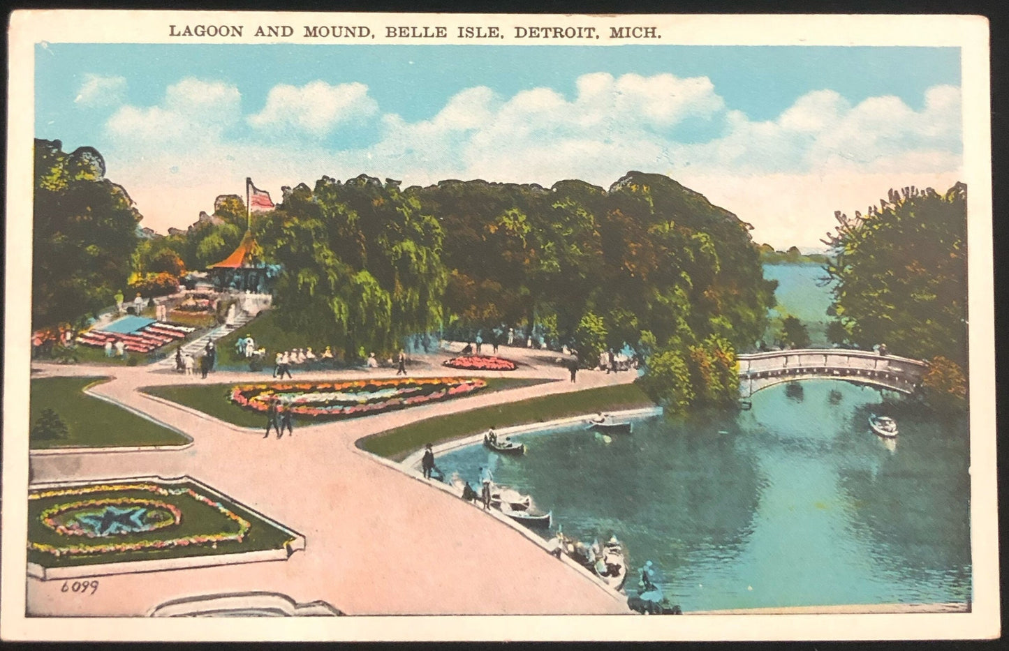 Lagoon and Mound, Belle Isle, Detroit Michigan Vintage Postcard