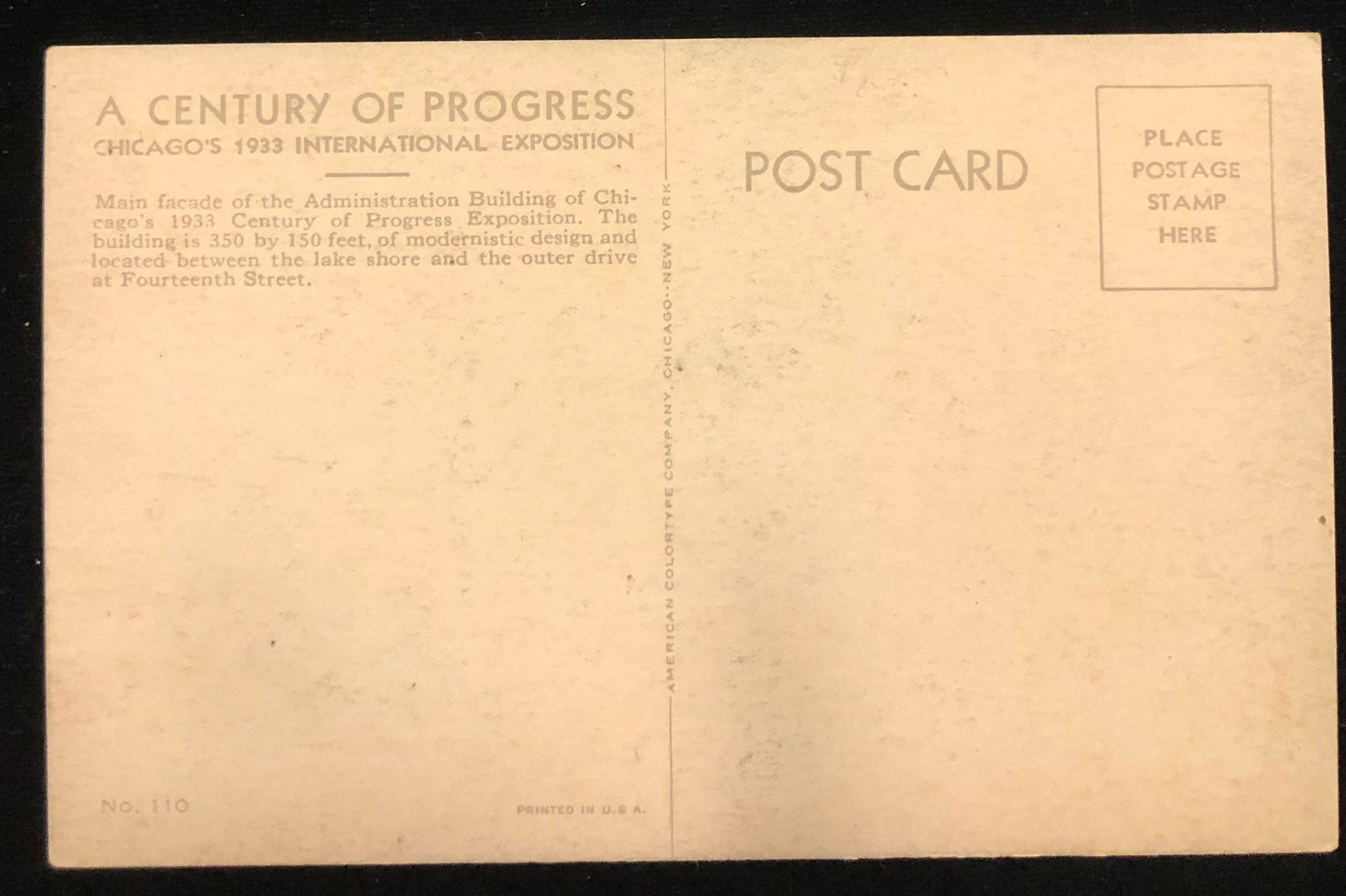 A Century of Progress- Chicago's 1933 International Exposition- Vintage Postcard
