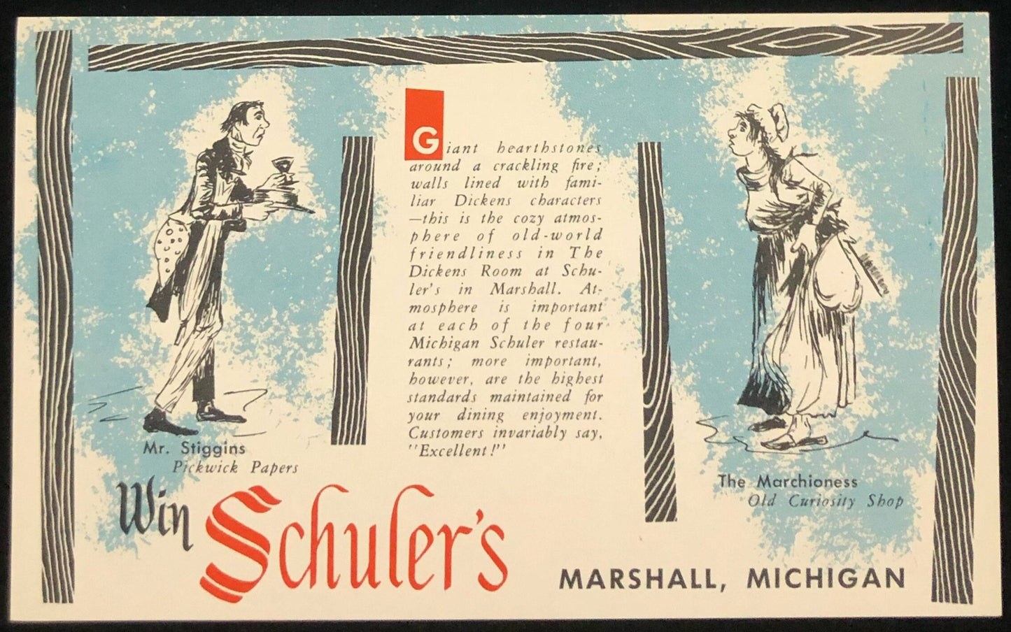 Win Schuler's Marshall, Michigan Collectable Advertising - Vintage Postcard