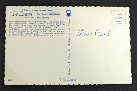 3rd Level of "De Zwaan" (The Swan) Windmill, Holland, Michigan - Vintage Postcard