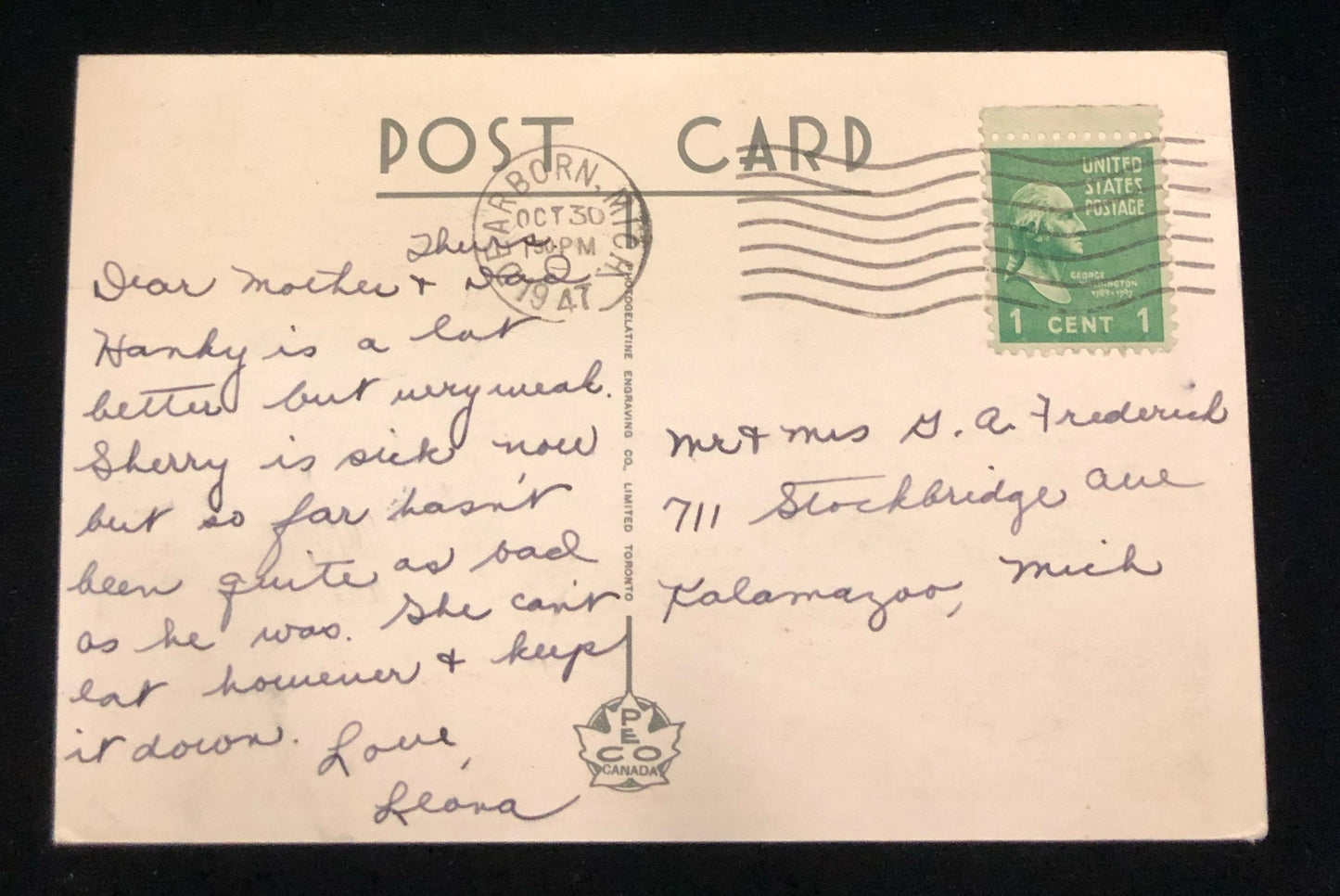 Tunnel between Windsor, Ontario Canada and Detroit, Michigan USA - 1940s Postacard