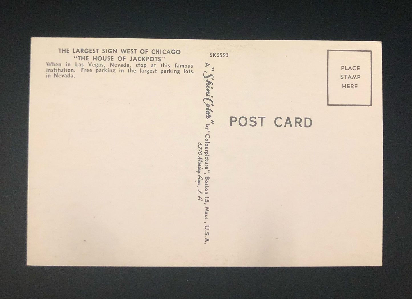 The Largest Sign West of Chicago "The House of Jackpots" Las Vegas - Vintage Postcard