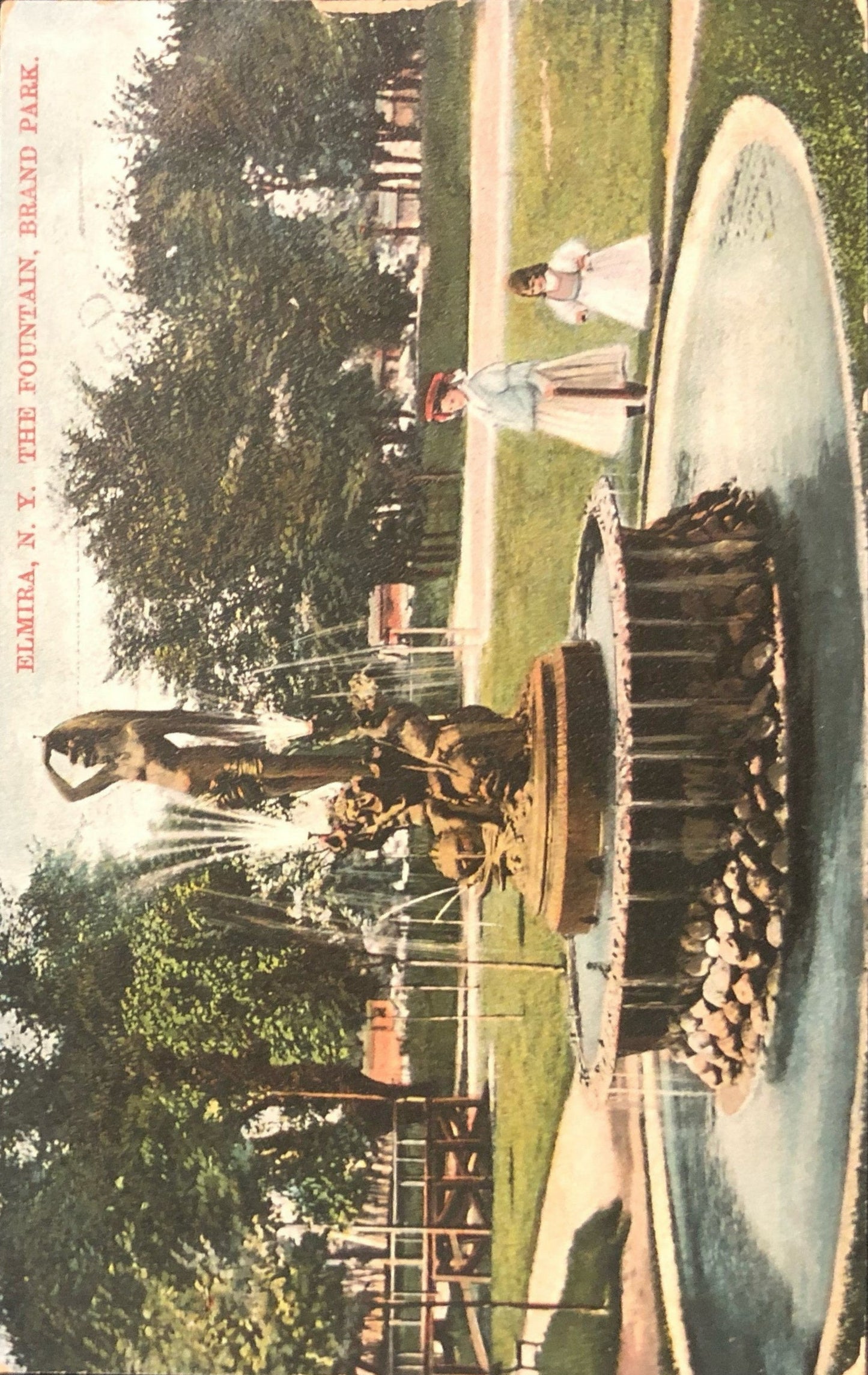 Elmira, N.Y. - The Fountain, Brand Park - 1908 Postcard