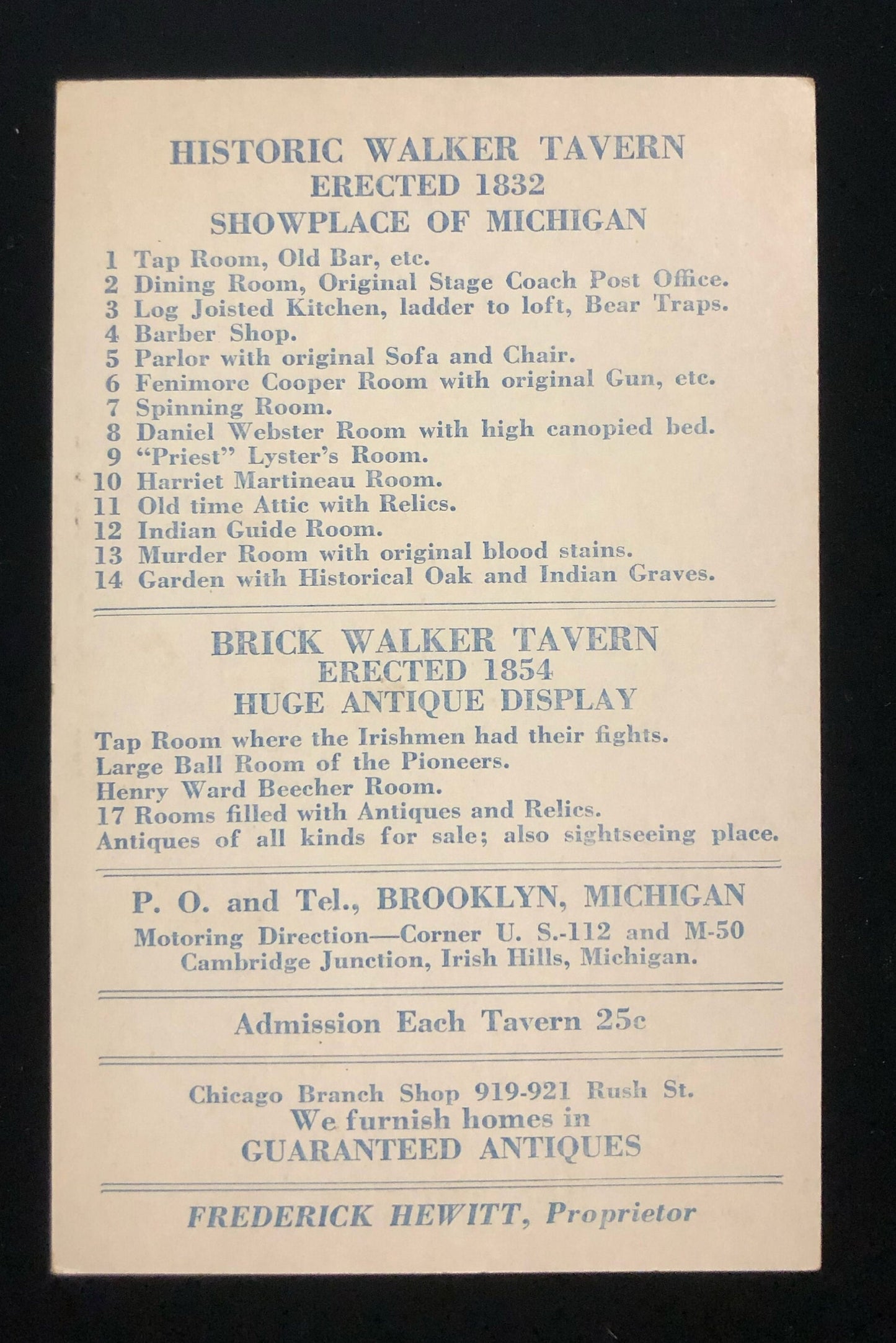 Historic Walker Taverns, Cambridge JCT., Brooklyn, Mich. Vintage Postcard