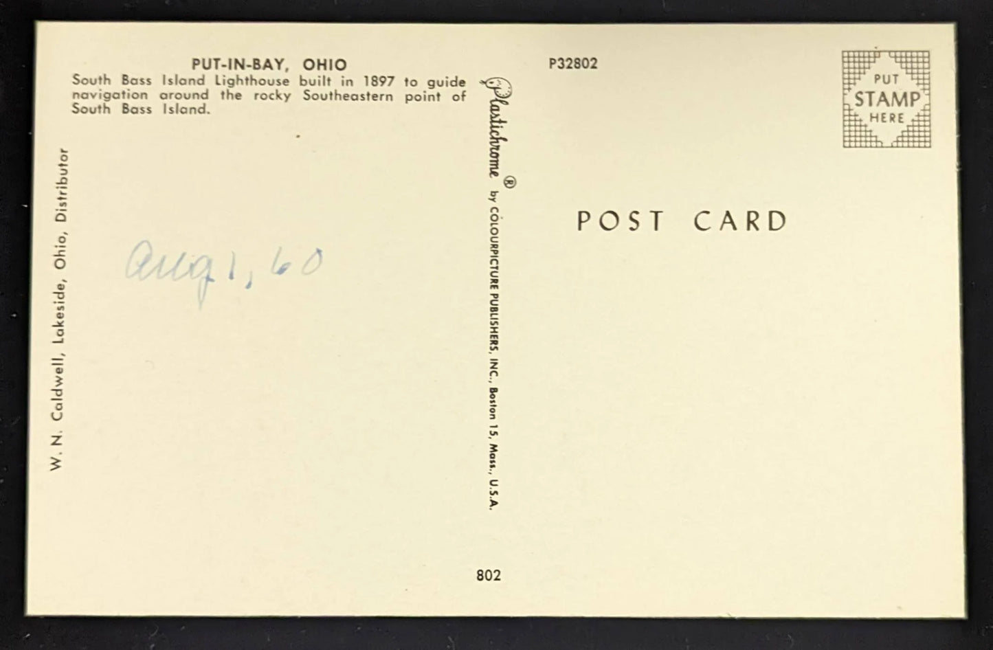 South Bass Island Lighthouse, Put-In-Bay, Ohio - Vintage Postcard