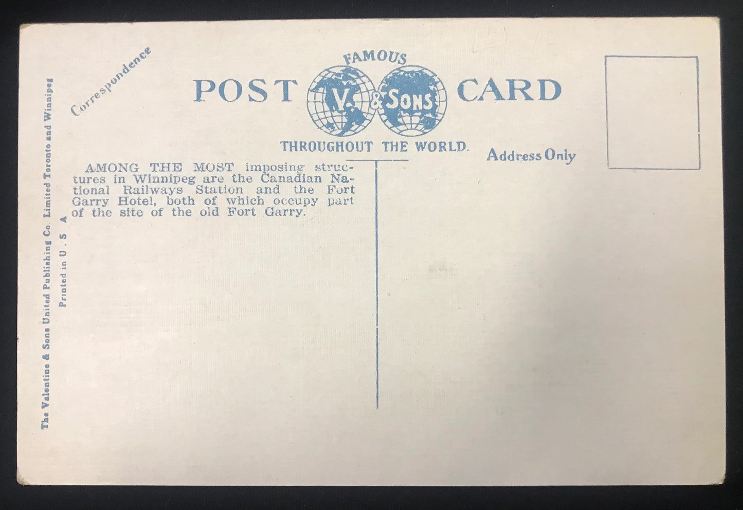 Canadian National Railway Hotel - "Fort Garry," and Union Station - Winnipeg, Manitoba, Canada - International Linen Postcard