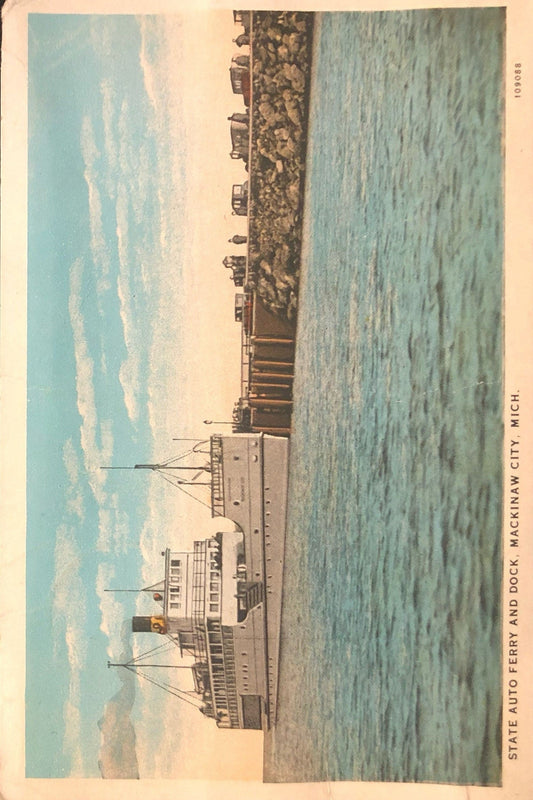 State Auto Ferry and Dock, Mackinaw City Michigan, Carmine 2 Cent Washinton Stamp 1926 - 28, Vintage