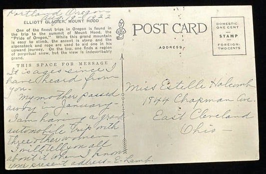 Elliott Glacier, Mount Hood, Oregon Series #7966 - Vintage 1920s Postcard