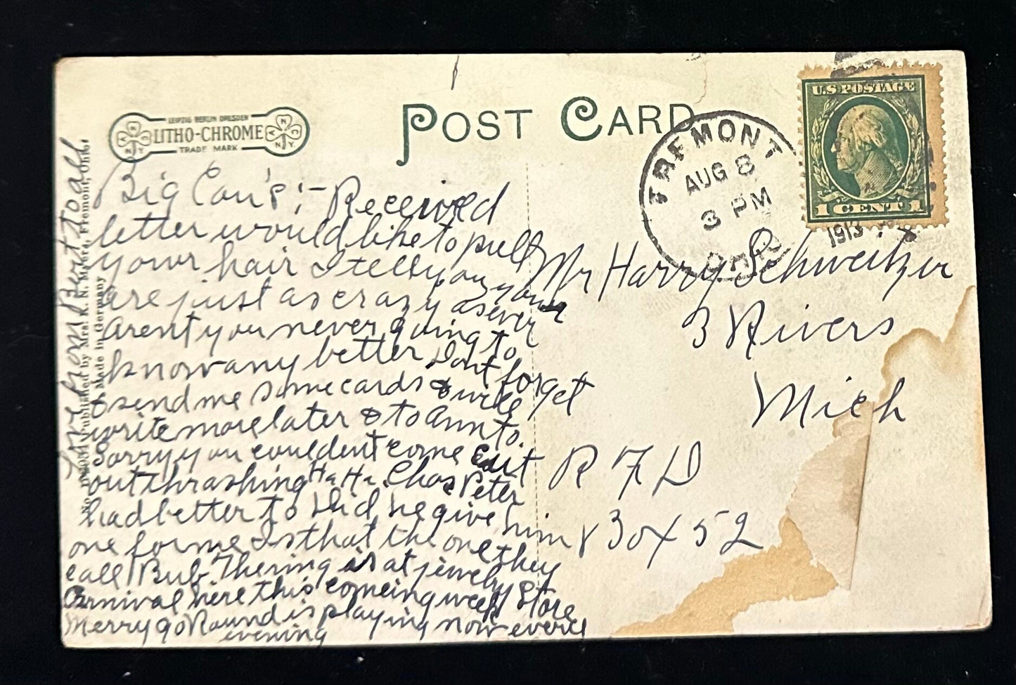 State Street, South from River Bridge, Fremont, Ohio - Vintage Postcard