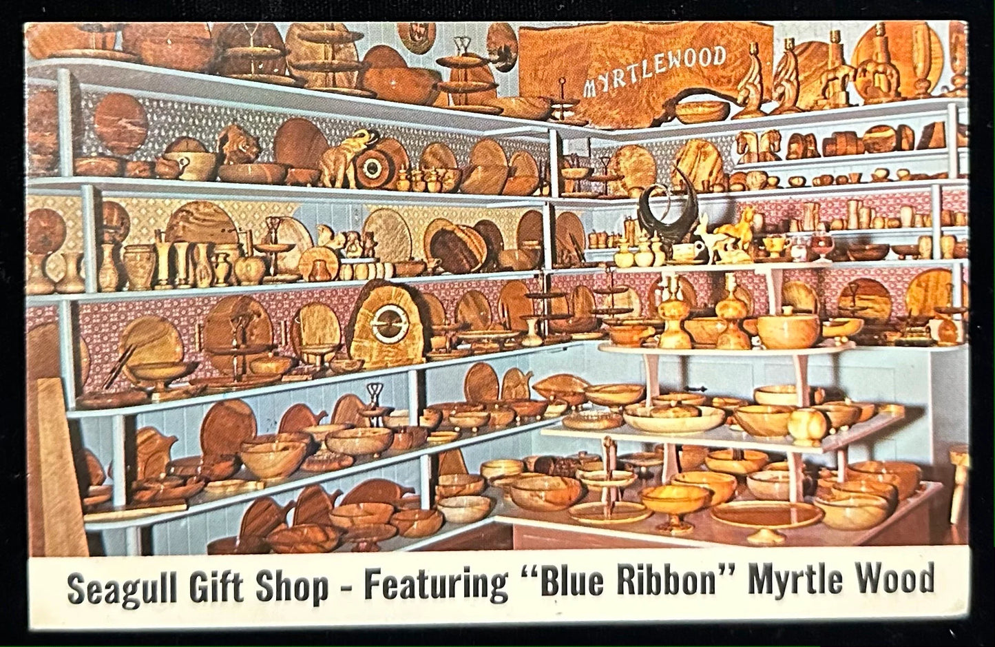 Seagull Gift Shop - Featuring "Blue Ribbon" Myrtle Wood - 1970s Postcards