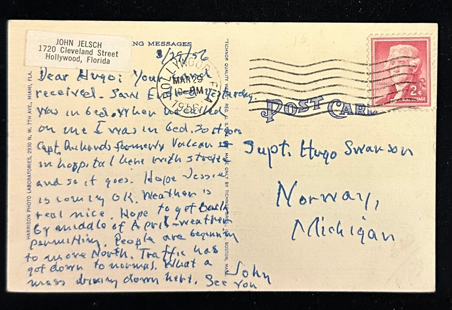 Joseph W. Young Memorial, Hollywood, Florida - Vintage Postcard