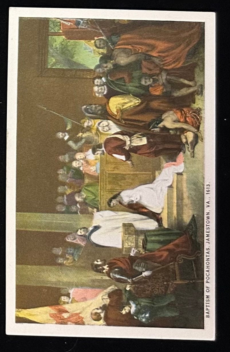 Baptism of Pocahontas, Jamestown, VA., 1613 - Vintage Postcard