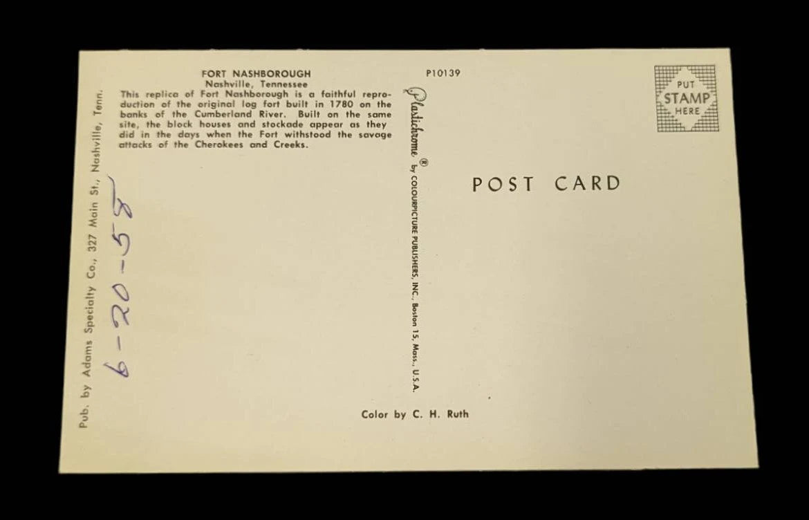 Fort Nashborough, Nashville, Tennessee - Vintage Military History Postcard