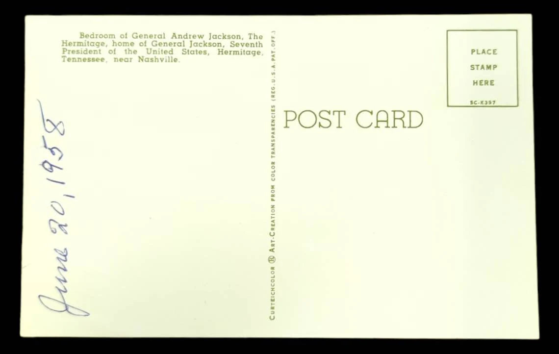 Bedroom of General Andrew Jackson, Hermitage, Tennessee - Vintage 1950s Postcard