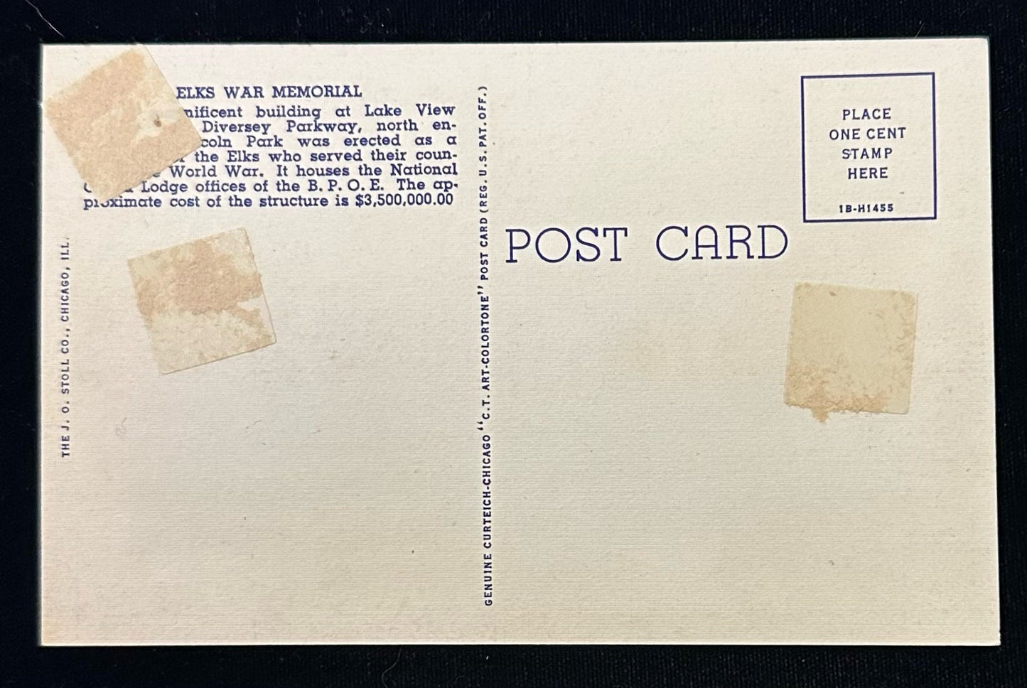 Elk's national Memorial - Chicago, Illinois - 1940s Linen Postcard