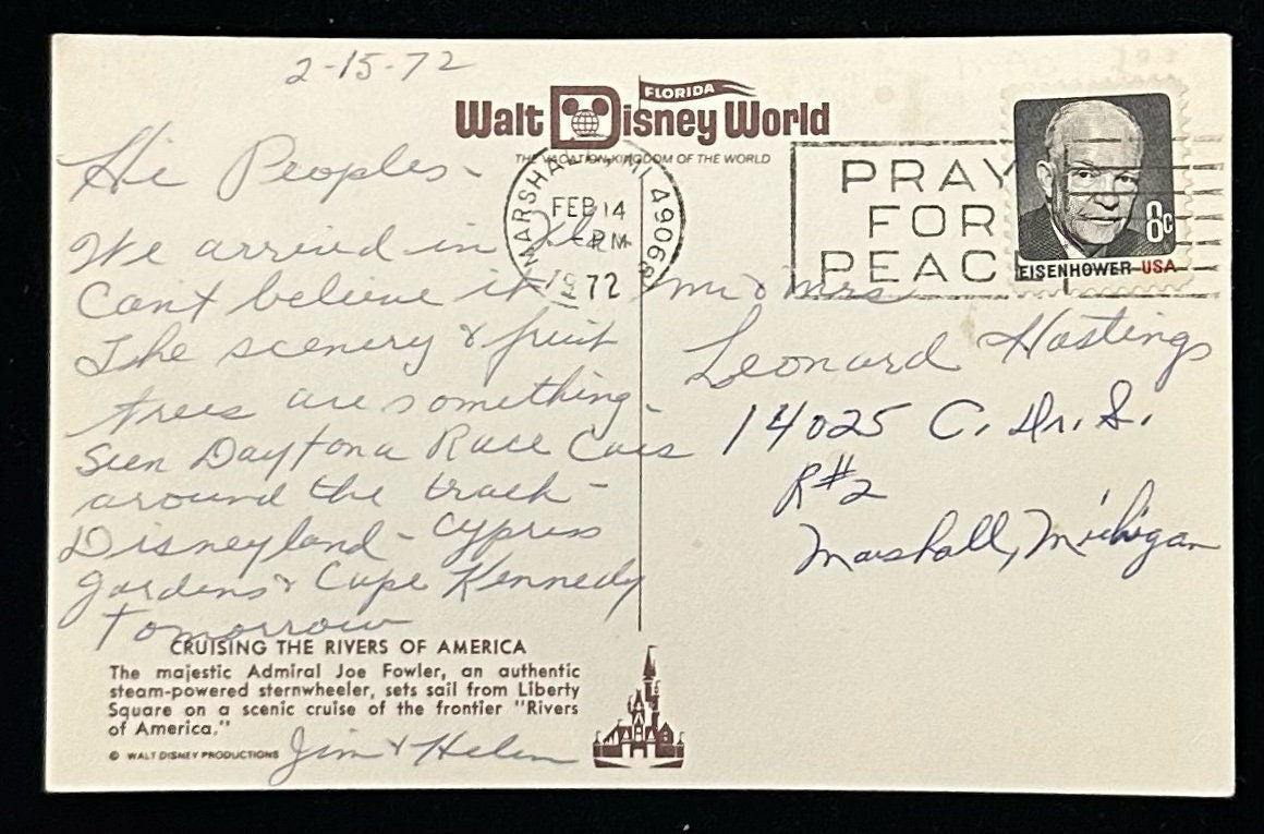 Cruising the Rivers of America - Disneyland Vintage Postcard