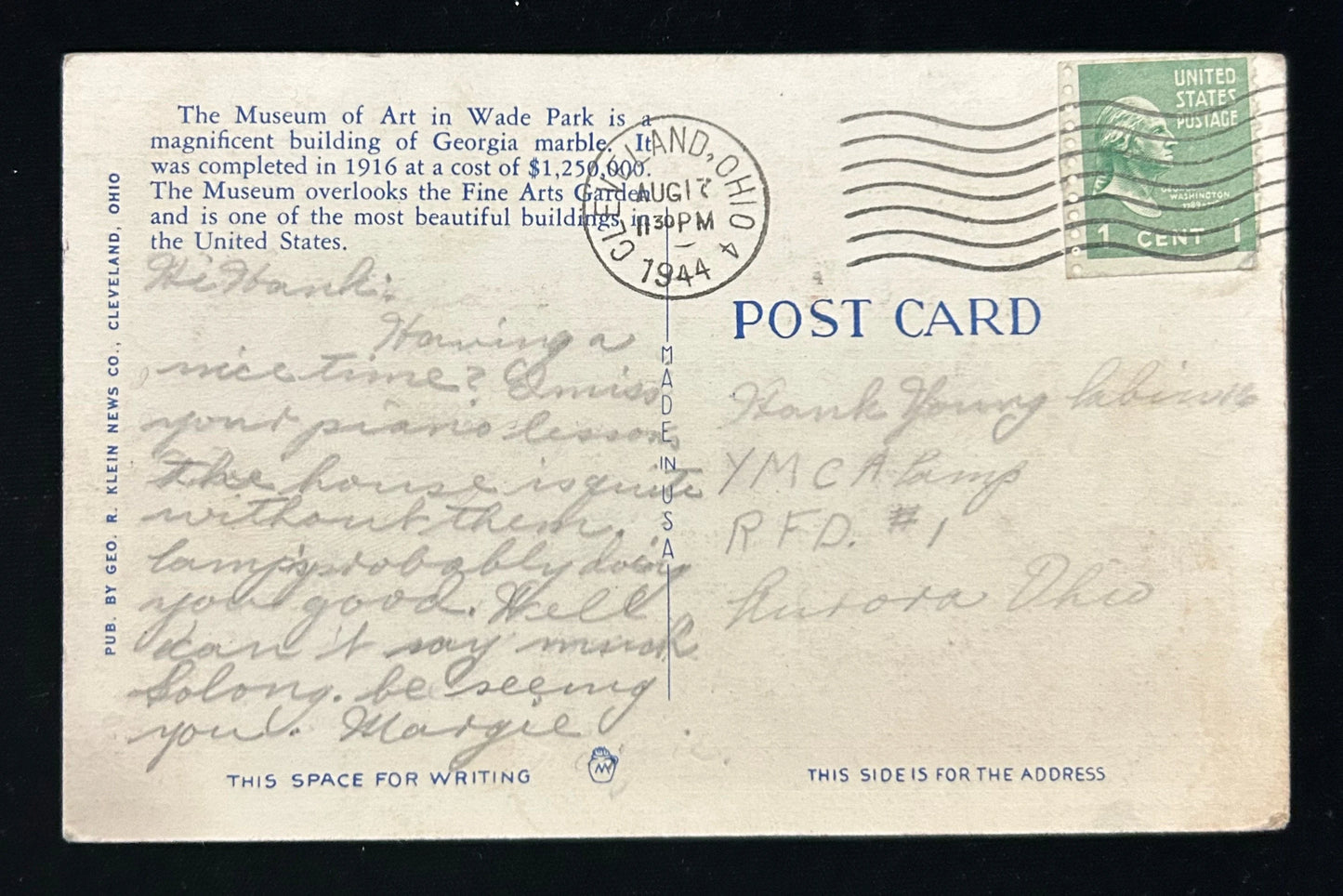 Cleveland Museum of Art and Fine Arts Gardens - Cleveland, Ohio - Vintage Postcard