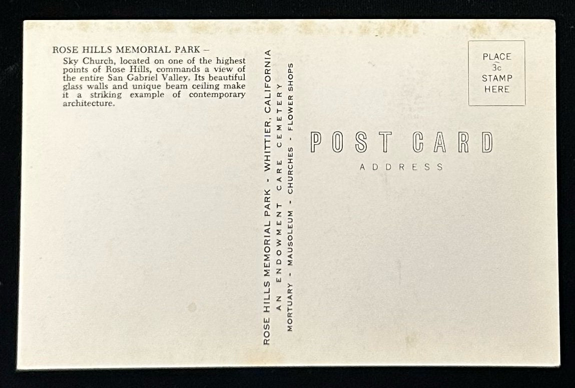 Rose Hills Memorial Park Sky Church, San Gabriel Valley, California - Vintage Postcard