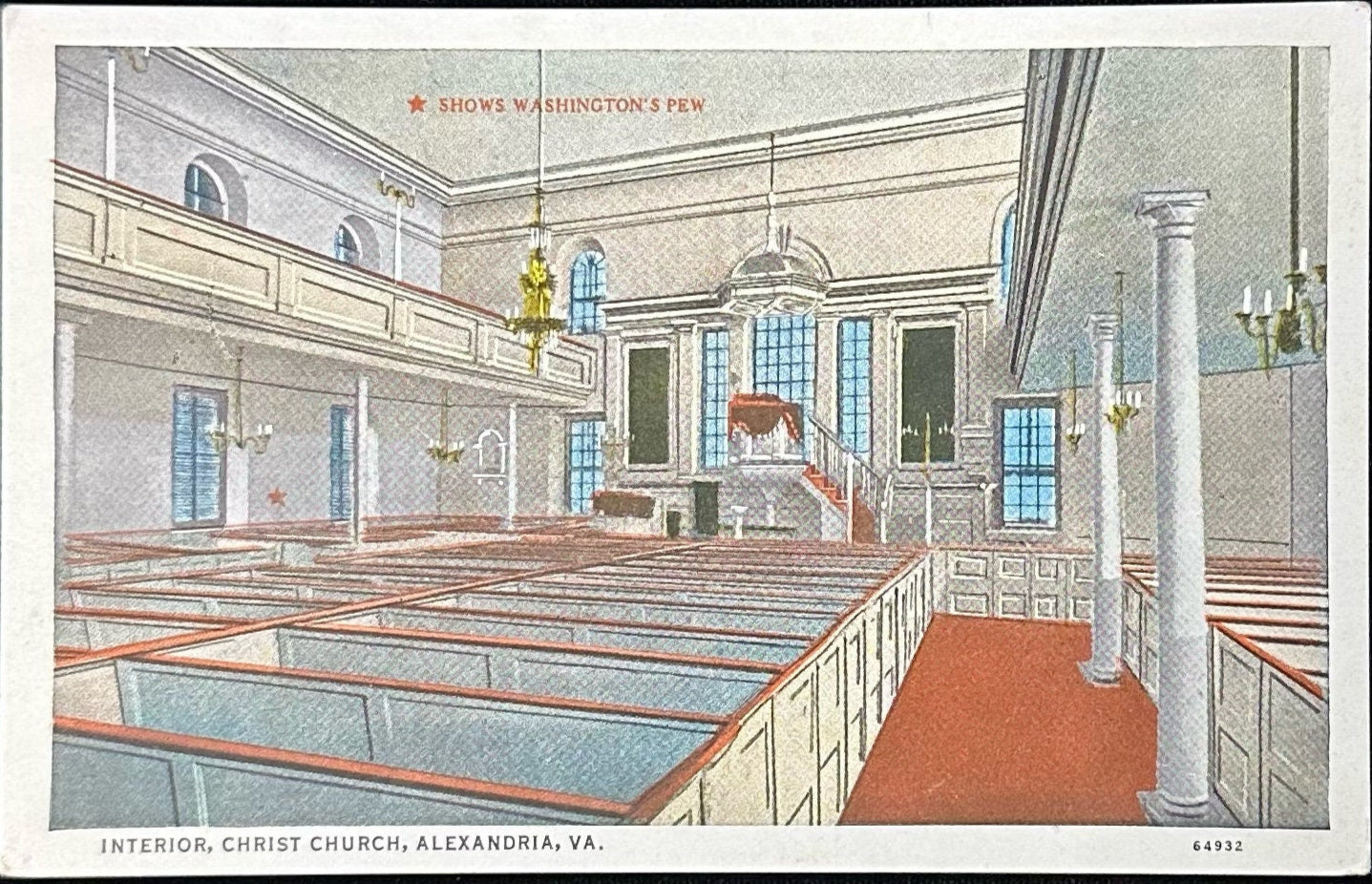 Interior Christ Church, Alexandria, VA - Vintage 1930s Church Postcard