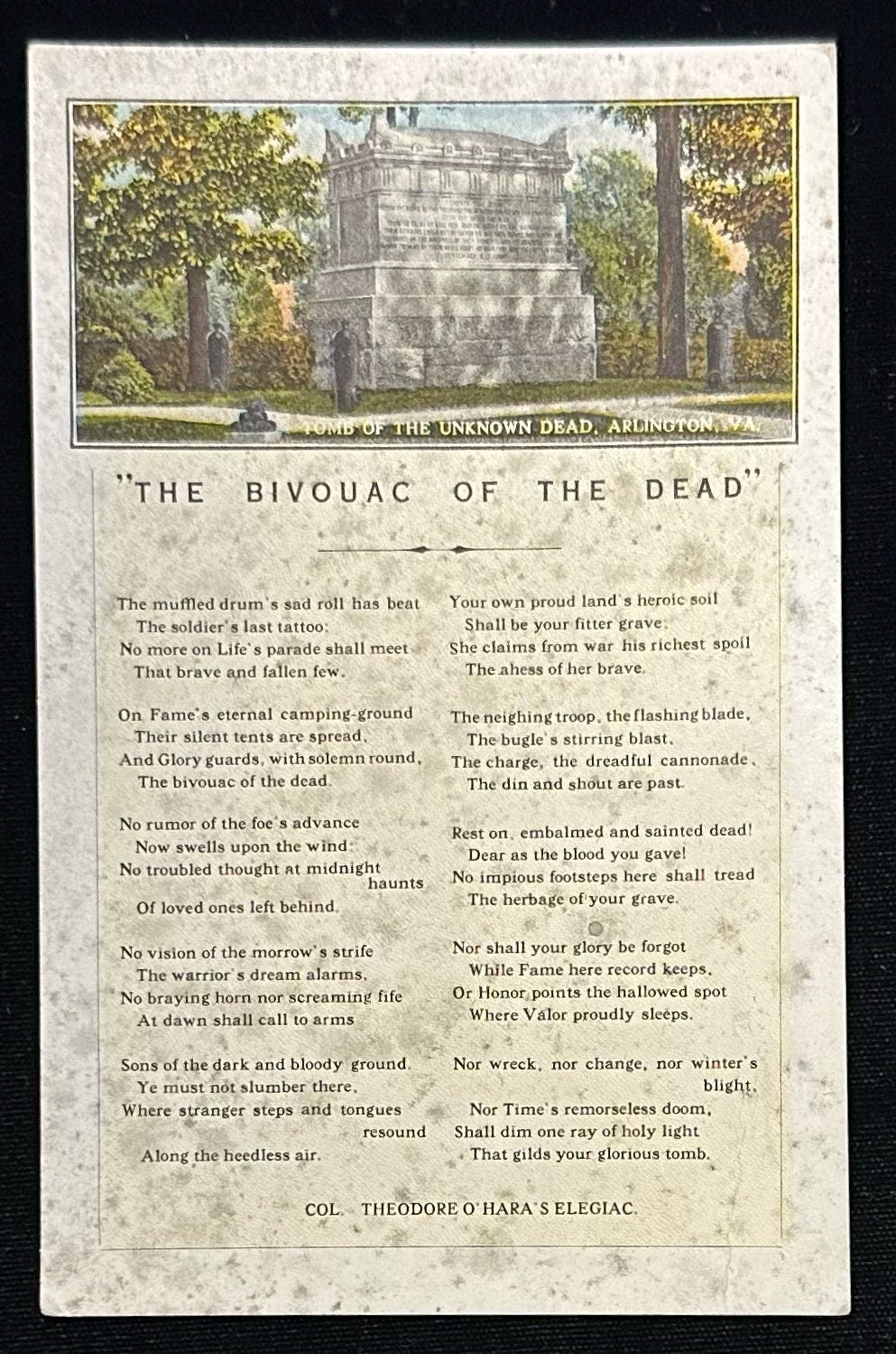 The Bivouac of the Dead - The Tomb of the Unkown Dead, Arlington, VA. - Vintage 1920s Miitary Postcard