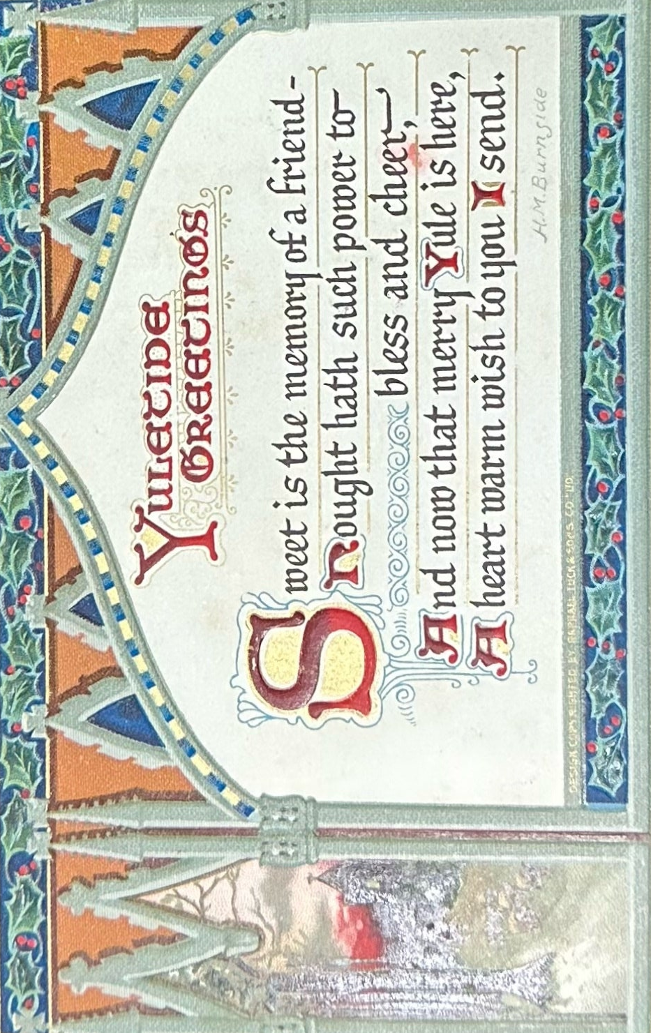 Yuletide Greetings - Vintage Tuck's Postcard