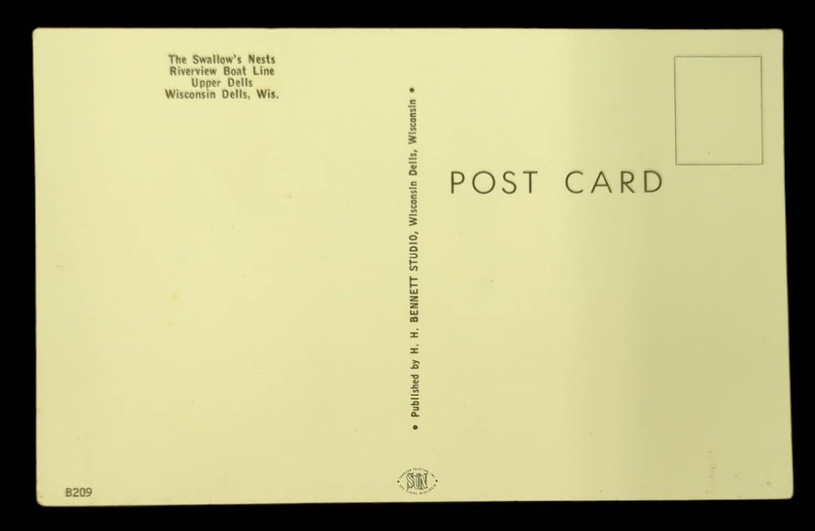 The Swallow's Nests Riverview Boat Line - Upper Dells, Wisconsin Dells - Vintage 1960s Postcard