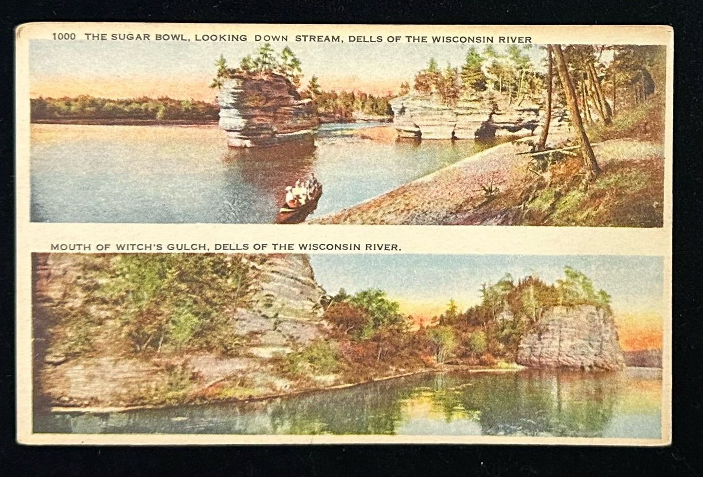 Mouth of the Witch's Gulch, Dells of the Wisconsin River - 1000 The Sugar Bowl, Looking down the stream - Vintage Postcard