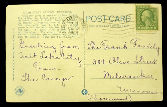 Utah State Capital, Salt Lake City, Utah - Vintage Postcard